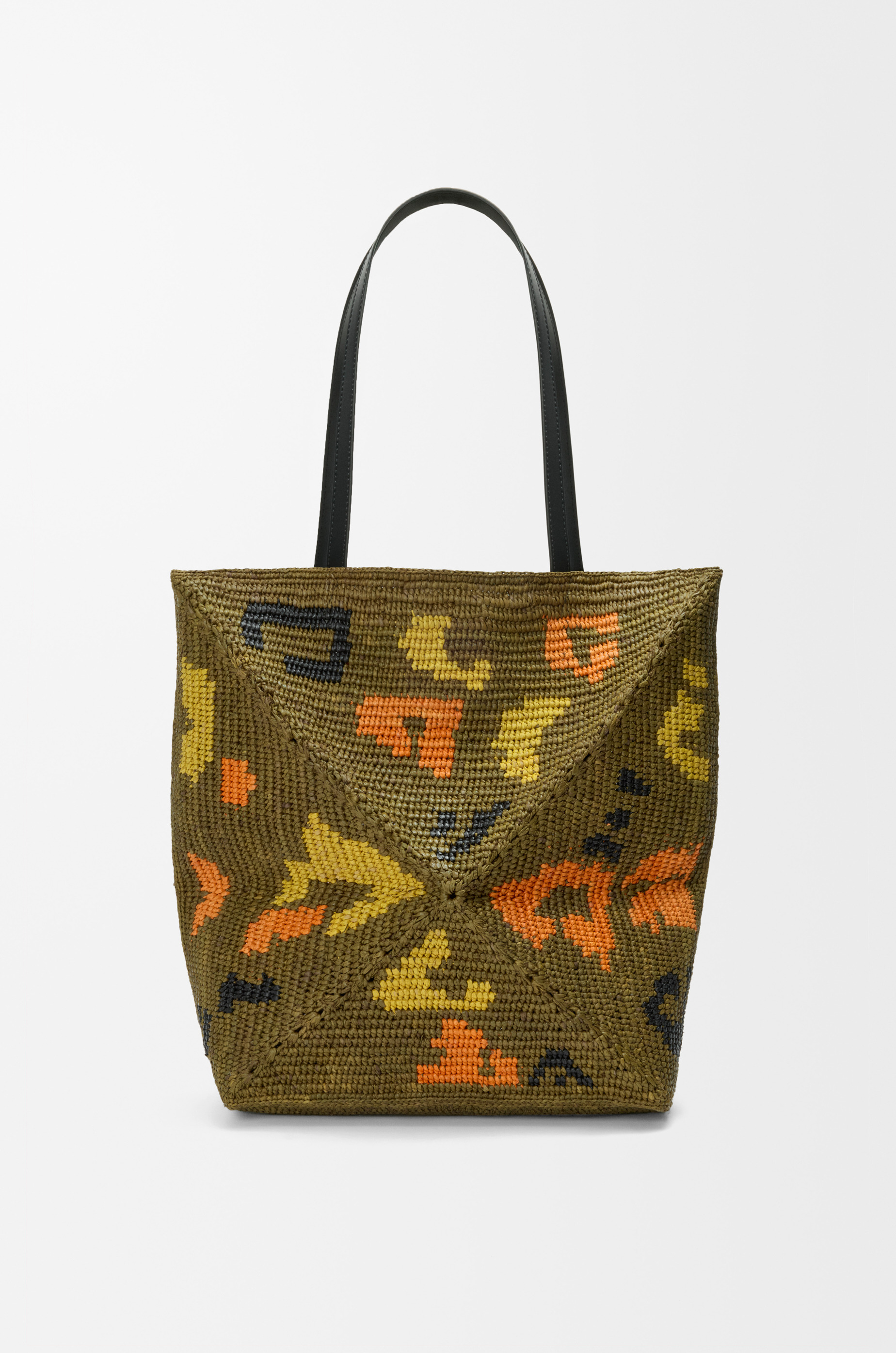 Large Puzzle Fold tote in raffia and calfskin - 7