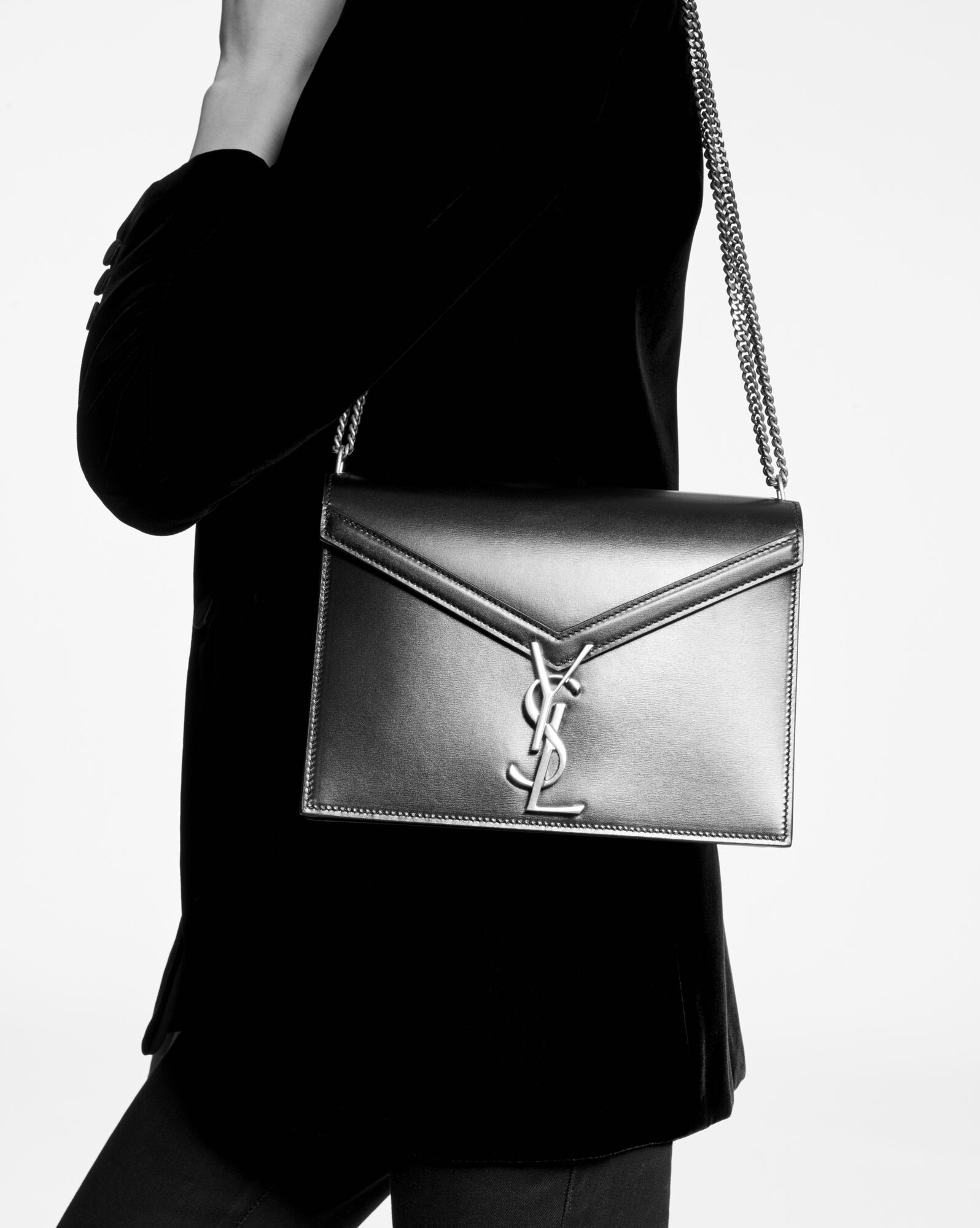 cassandra medium chain bag in box saint laurent leather and suede - 2