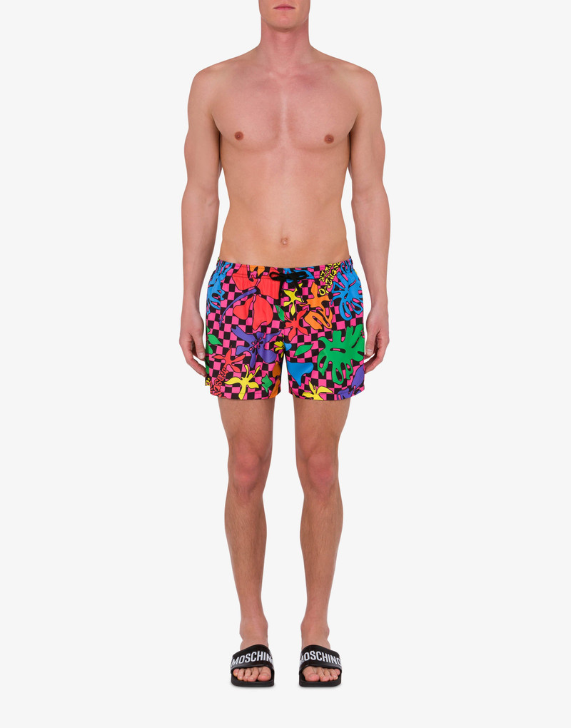 Moschino ALL-OVER FLOWER CHECK SWIM TRUNKS outlook