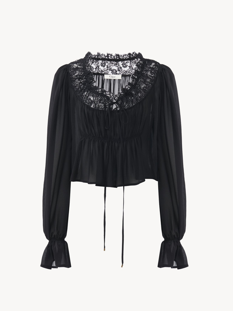 Chloé SCOOP-NECK CROPPED TOP IN SILK GEORGETTE & LACE outlook