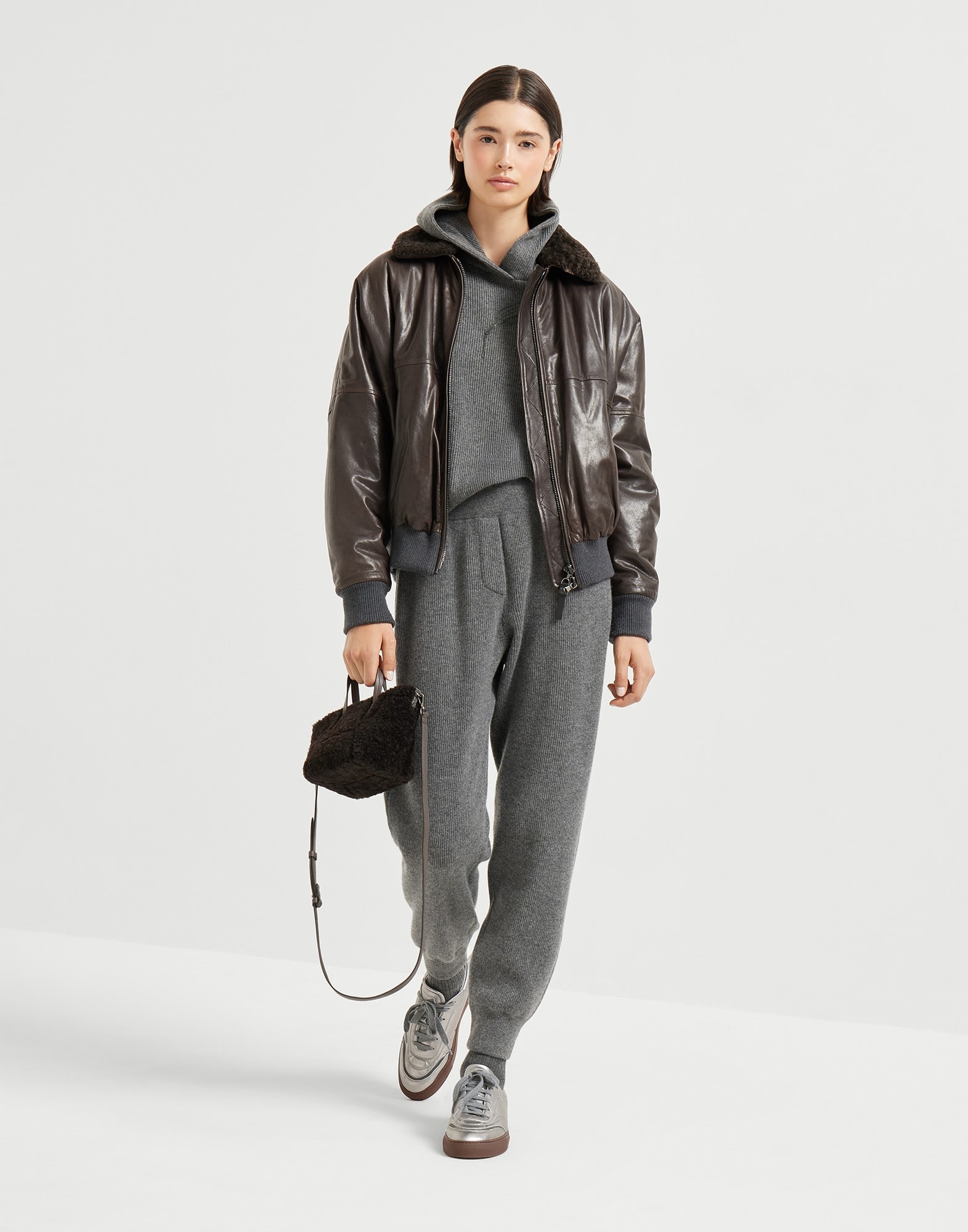 Cashmere English rib knit trousers with monili - 4