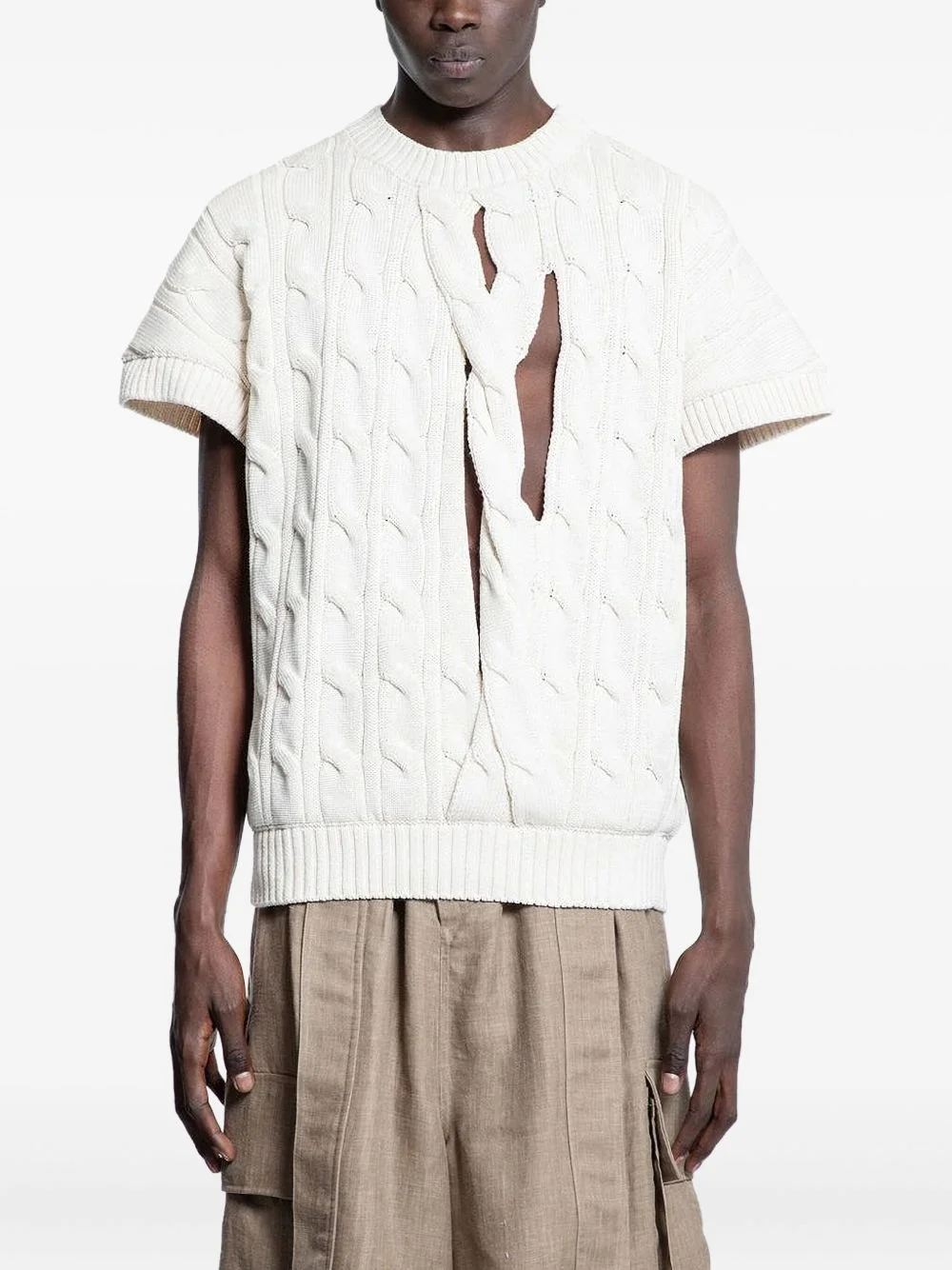 cut-out cable-knit top - 1