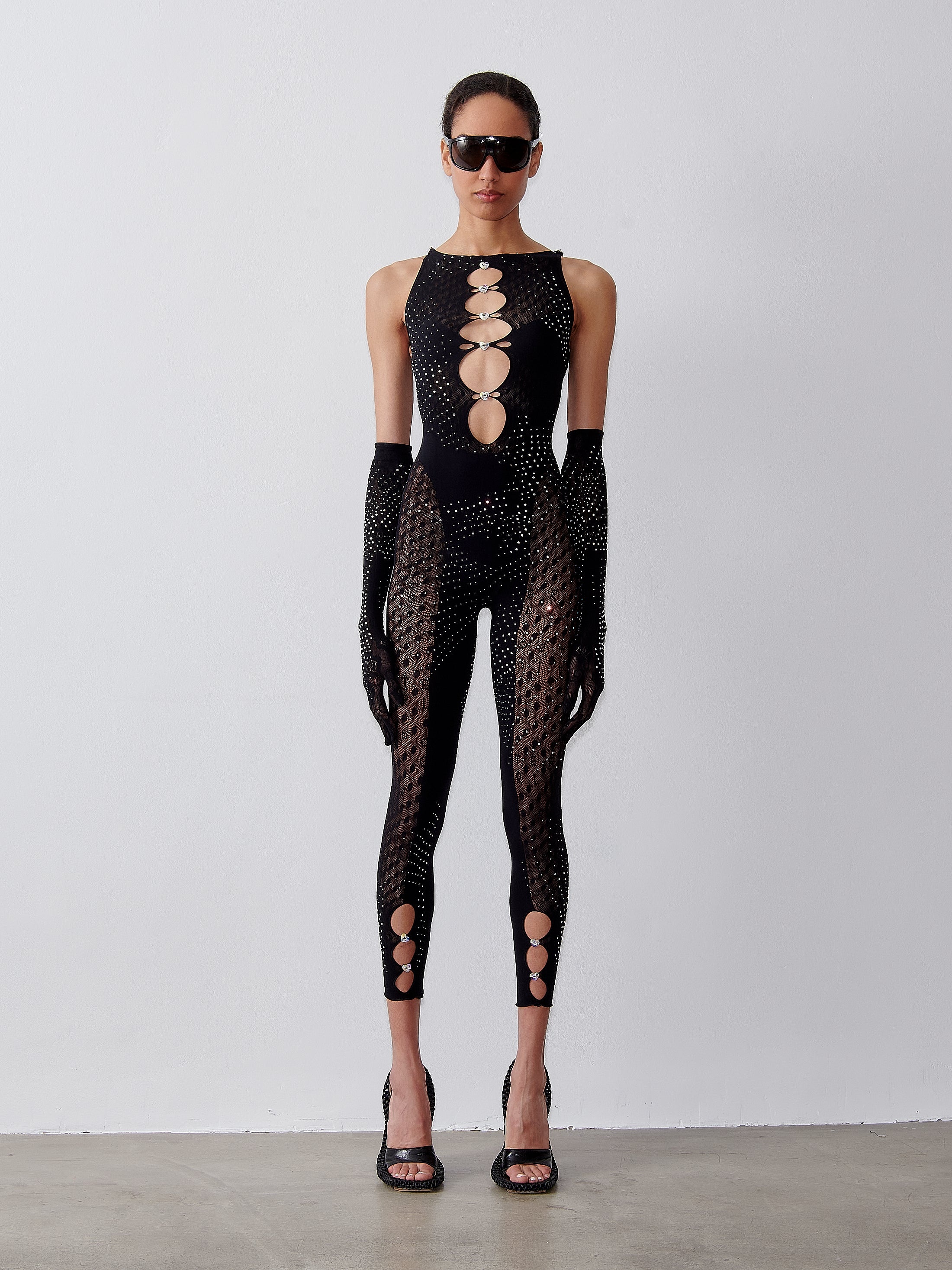 RHINESTONED GRACIE GLOVES JET BLACK - 2