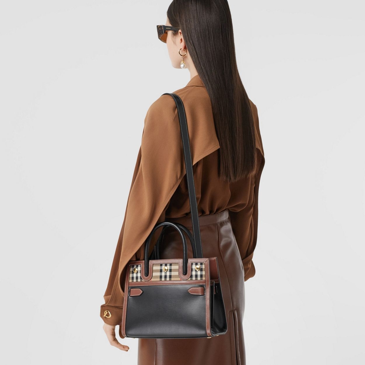 Mini Leather and Vintage Check Two-handle Title Bag - 9