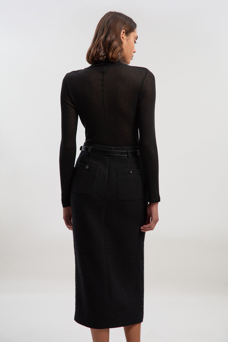 Petite Textured Tweed Tailored Belted Pencil Skirt 5