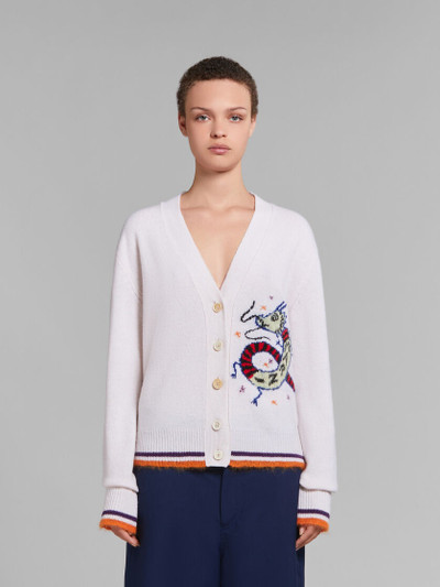 Marni WHITE WOOL-CASHMERE BLEND CARDIGAN WITH JACQUARD DRAGON outlook
