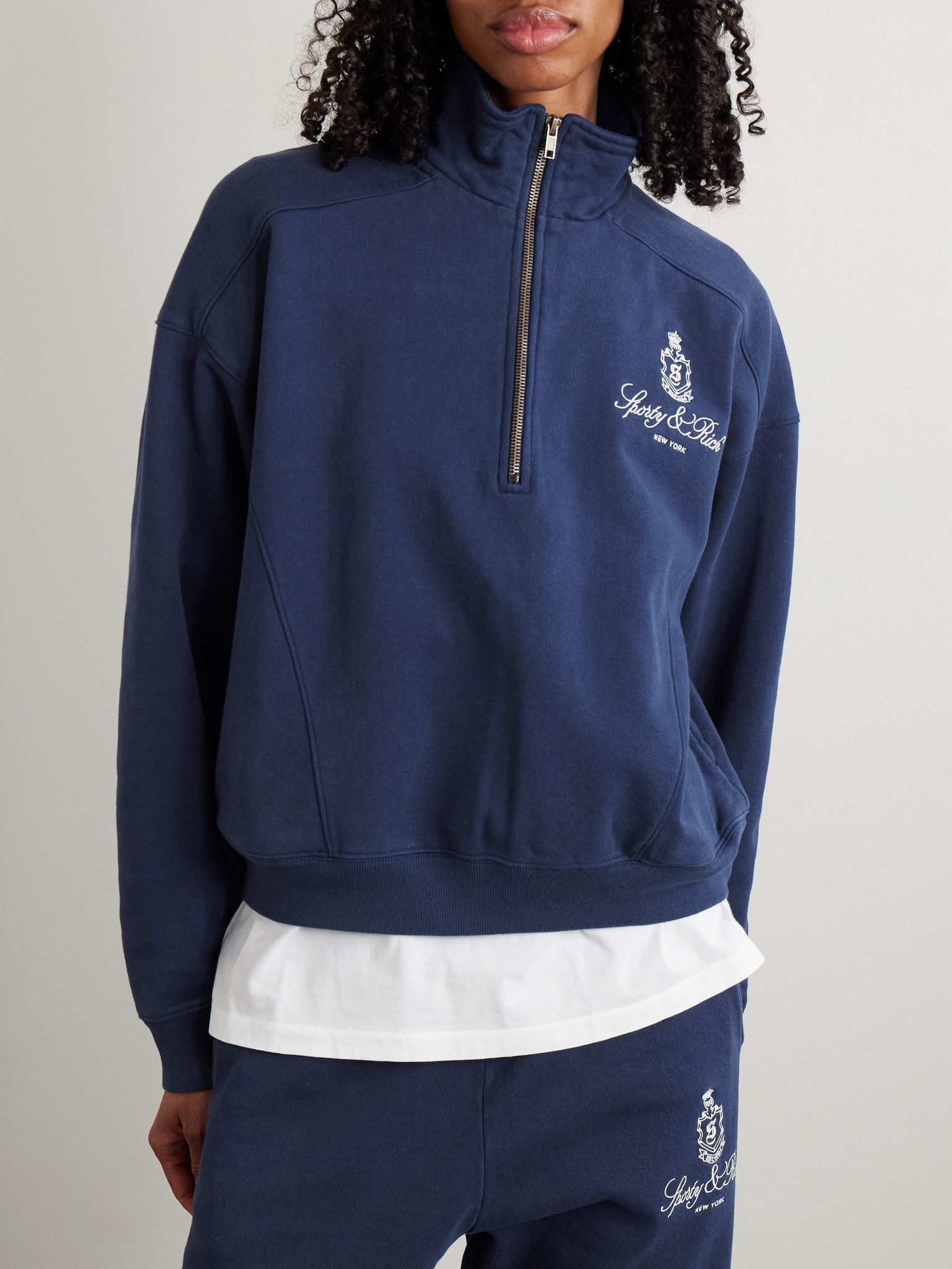 Vendome embroidered cotton-jersey sweatshirt Navy - 3