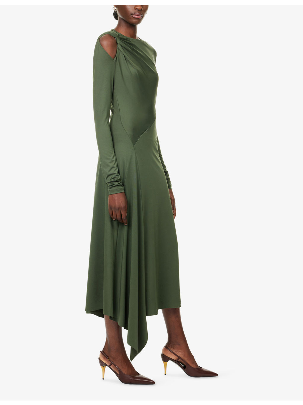 Asymmetric Twist Stretch-Woven Midi Dress - 3