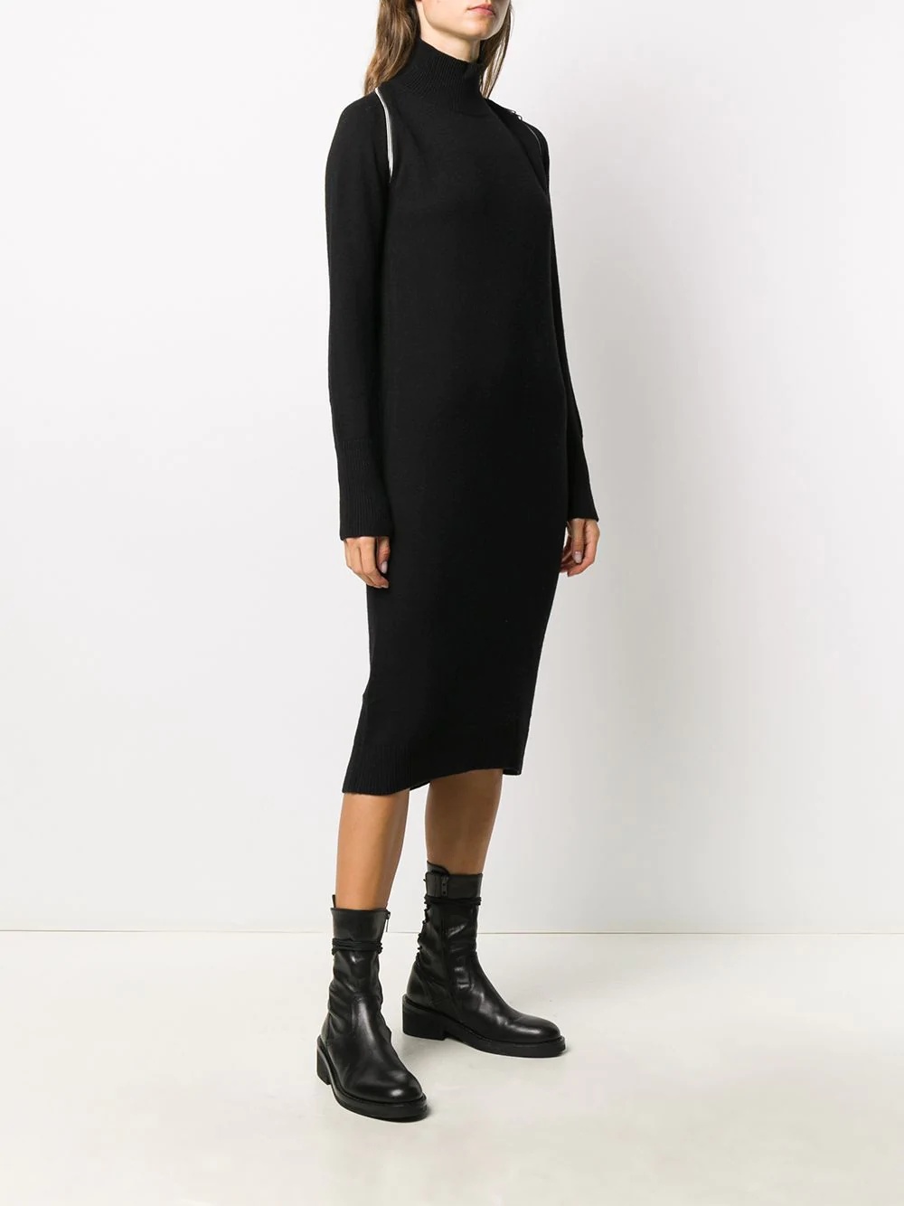 zip reveal roll neck knit dress - 3