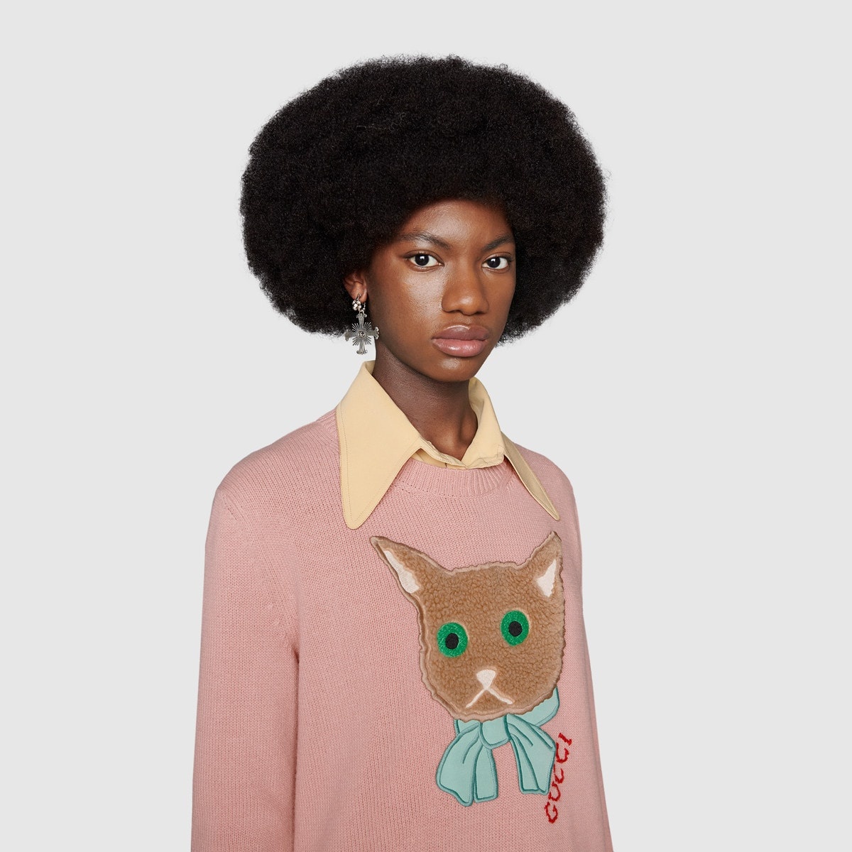 Wool sweater with Gucci cat patch - 5