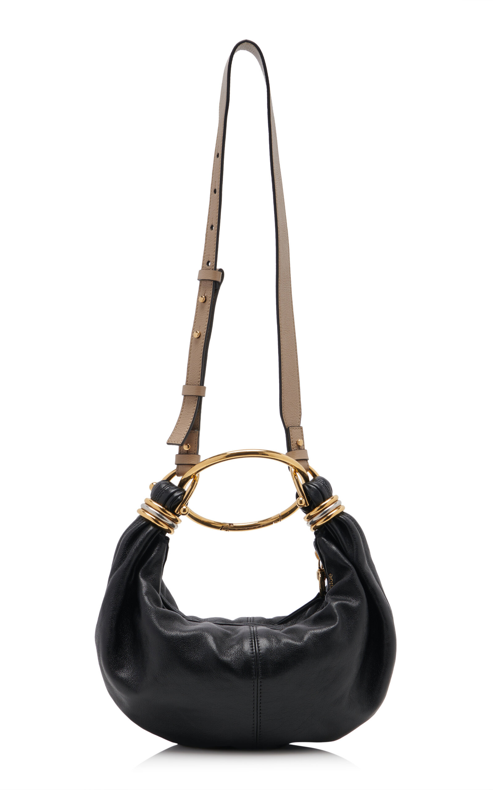Bracelet-Handle Leather Shoulder Bag black - 5