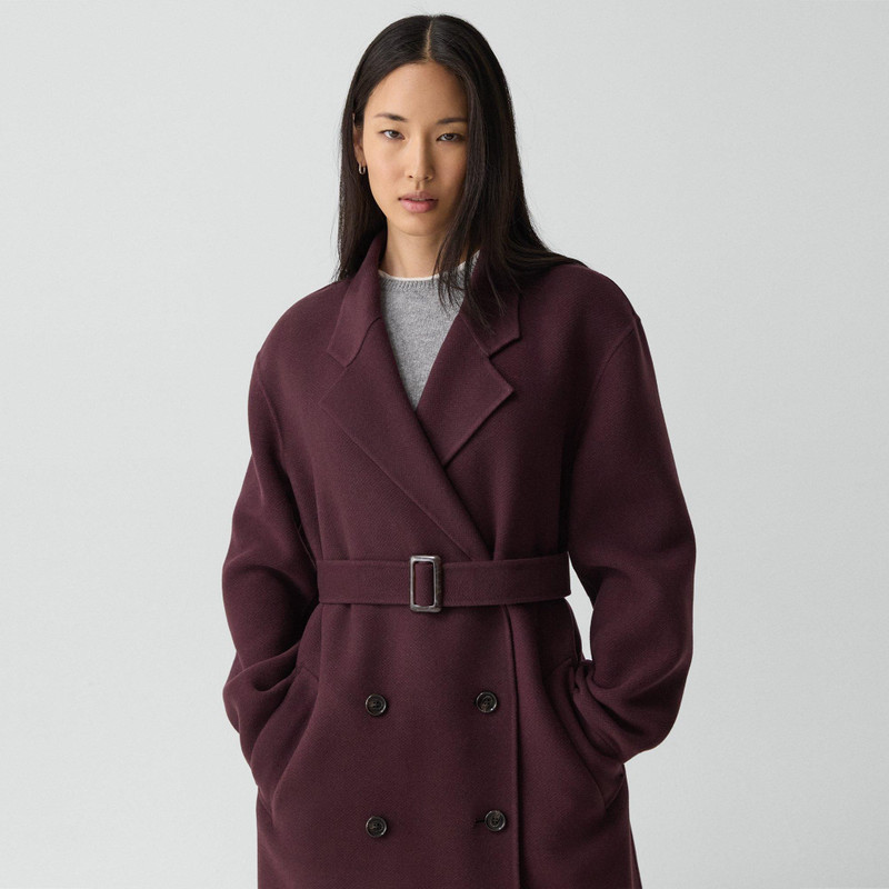 Long Belted Trench Coat in Textured Wool-Cashmere 5