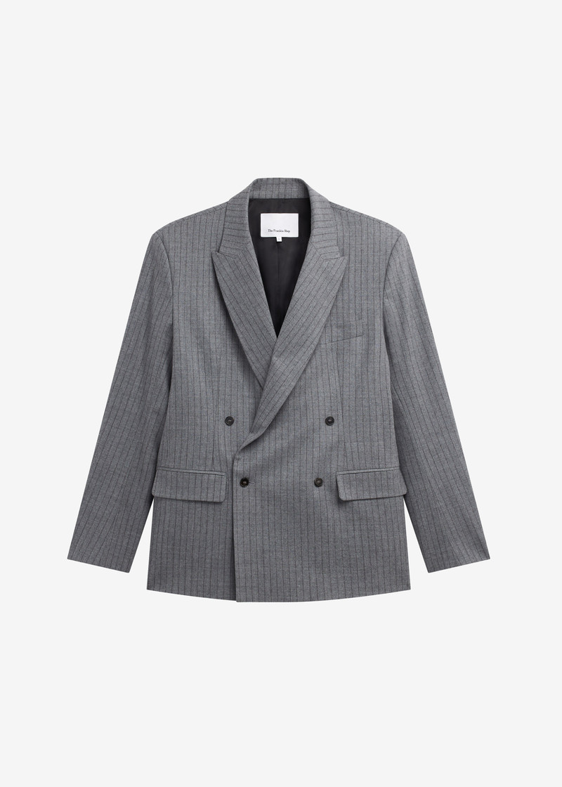 Newark Pinstripe Double Breasted Blazer - Grey/Brown 1