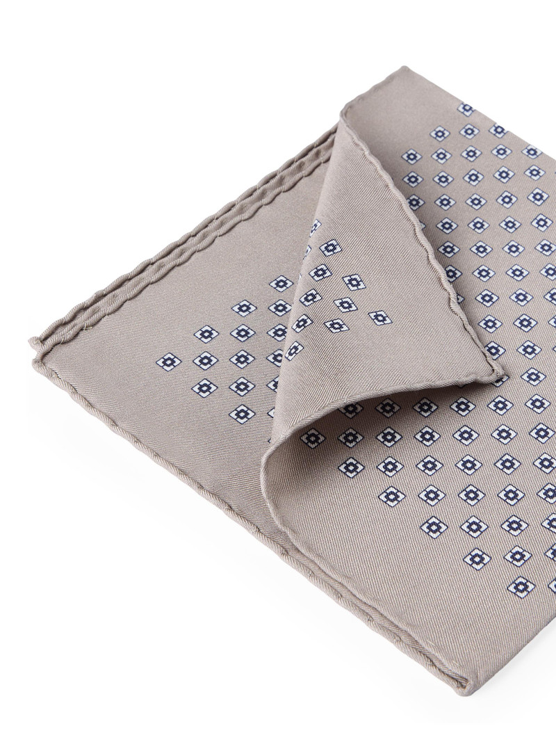 Men's Silk Pocket Square with Square Pattern - Light Brown 3