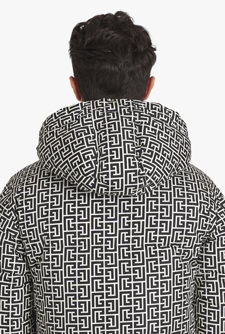 Ivory and black nylon quilted coat with Balmain monogram - 7