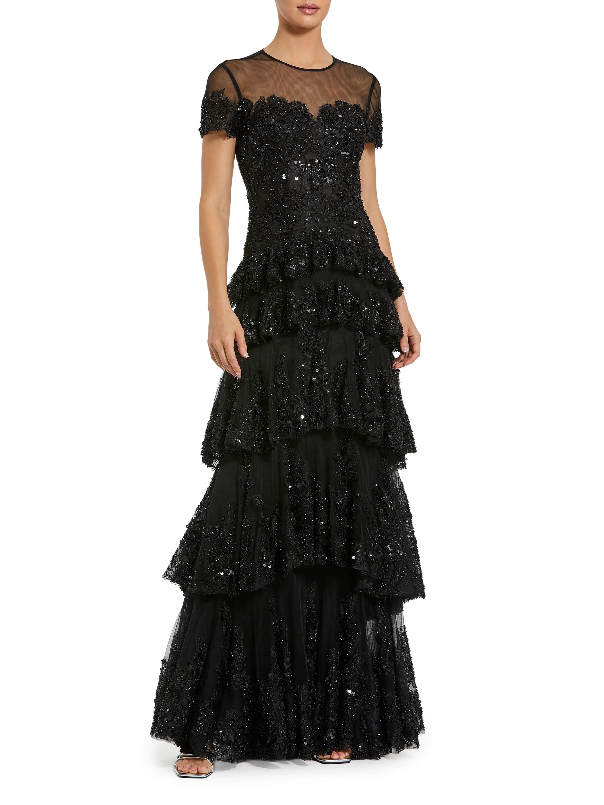 Women's Embellished Tiered Gown - Black - 1