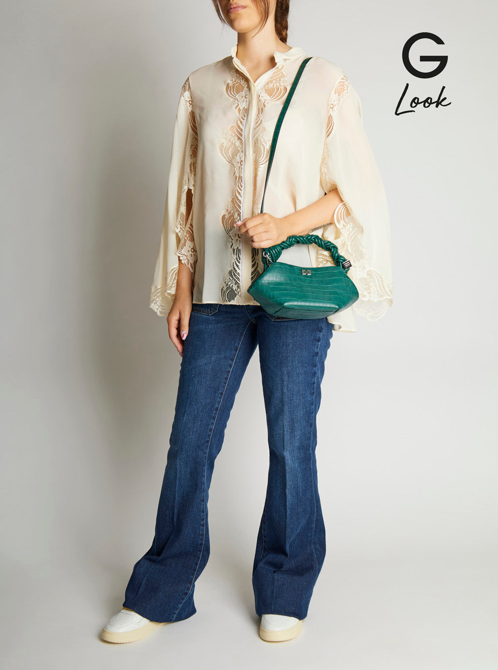 Ganni Women 'Bou' Grey Handbag With Adjustable And Removable Shoulder Strap And Embossed Croc Effect - 7