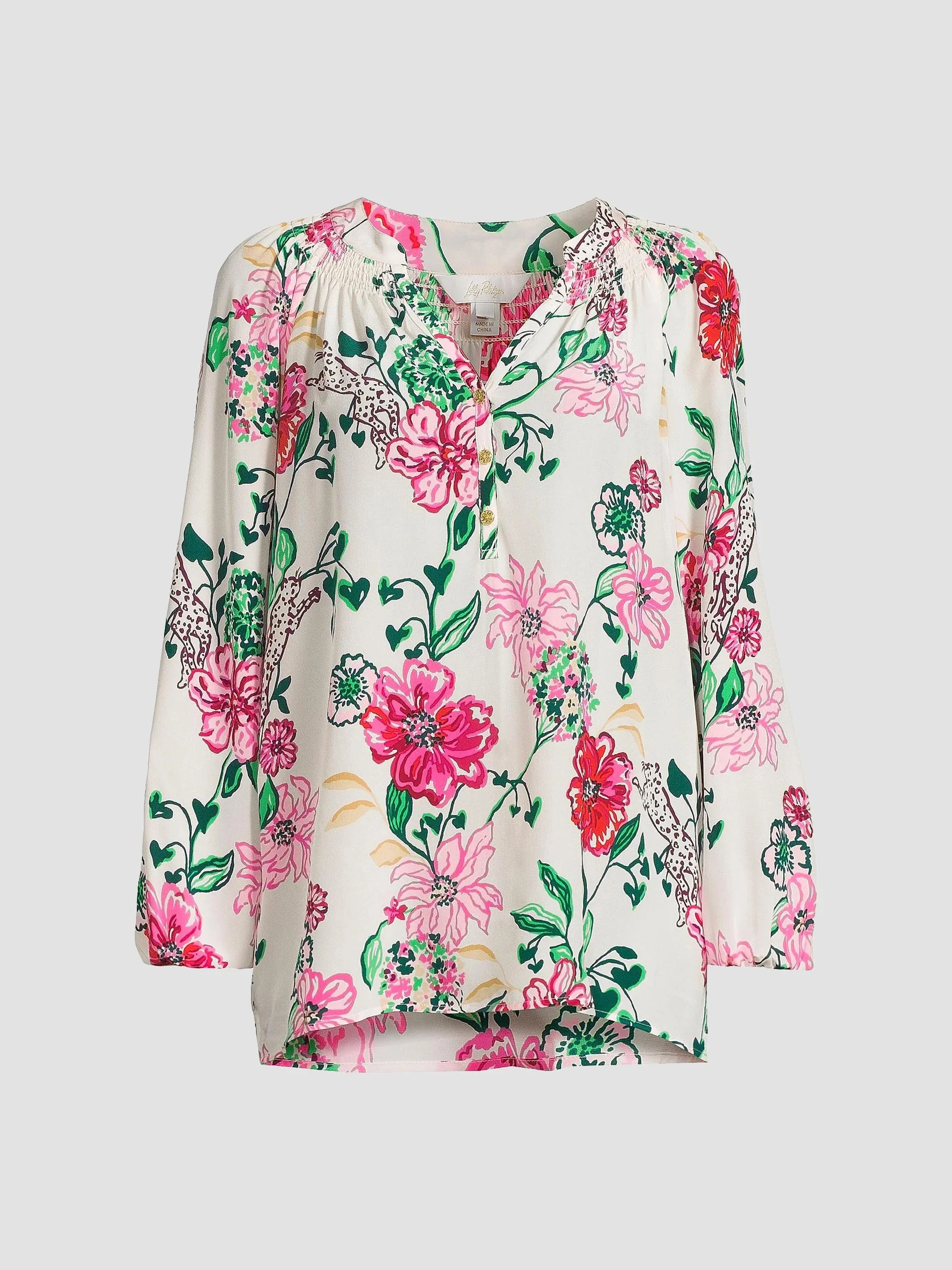Women's Elsa Floral Silk Top - Coconut - 1
