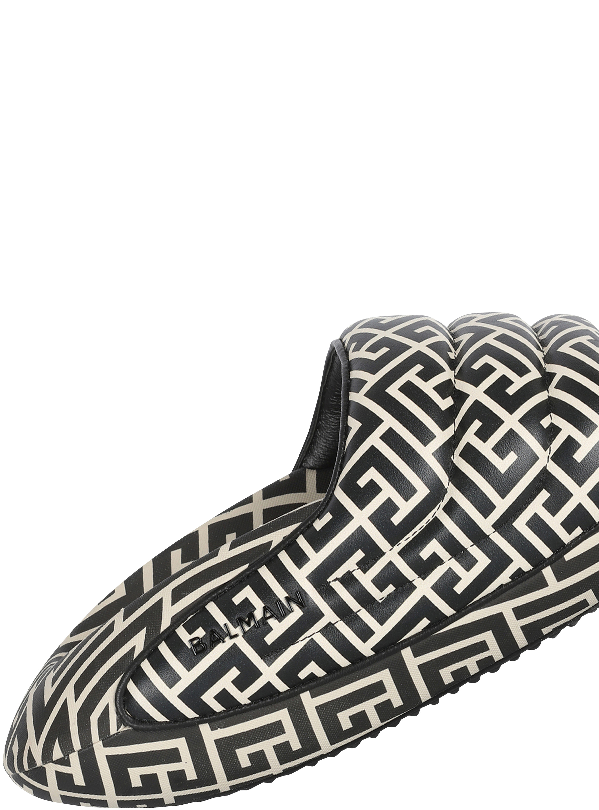 Bicolor quilted leather B-IT mules with Balmain monogram print - 7