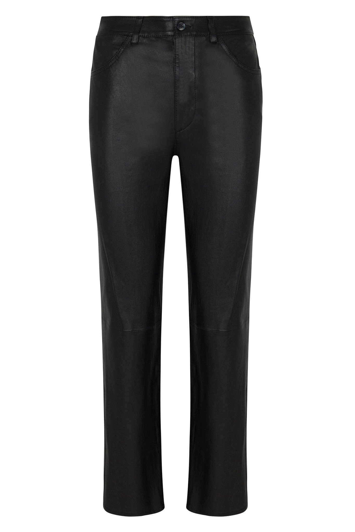 BLACK LEATHER 5 POCKET ANKLE SLIM STRAIGHT - 7