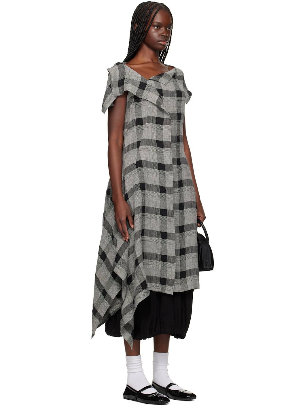 Black & Gray U-Handkerchief Hem Midi Dress - 2