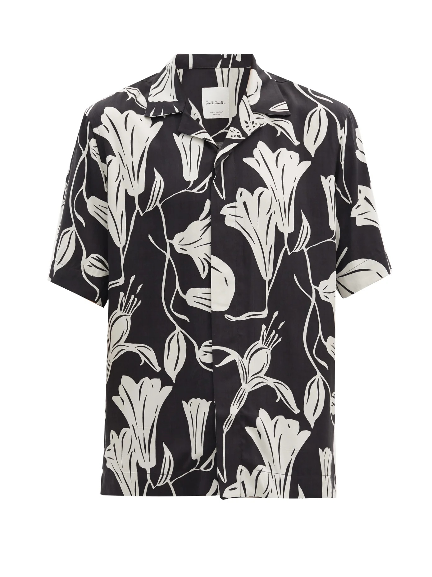 Cuban-collar floral-print fluid-poplin shirt - 1