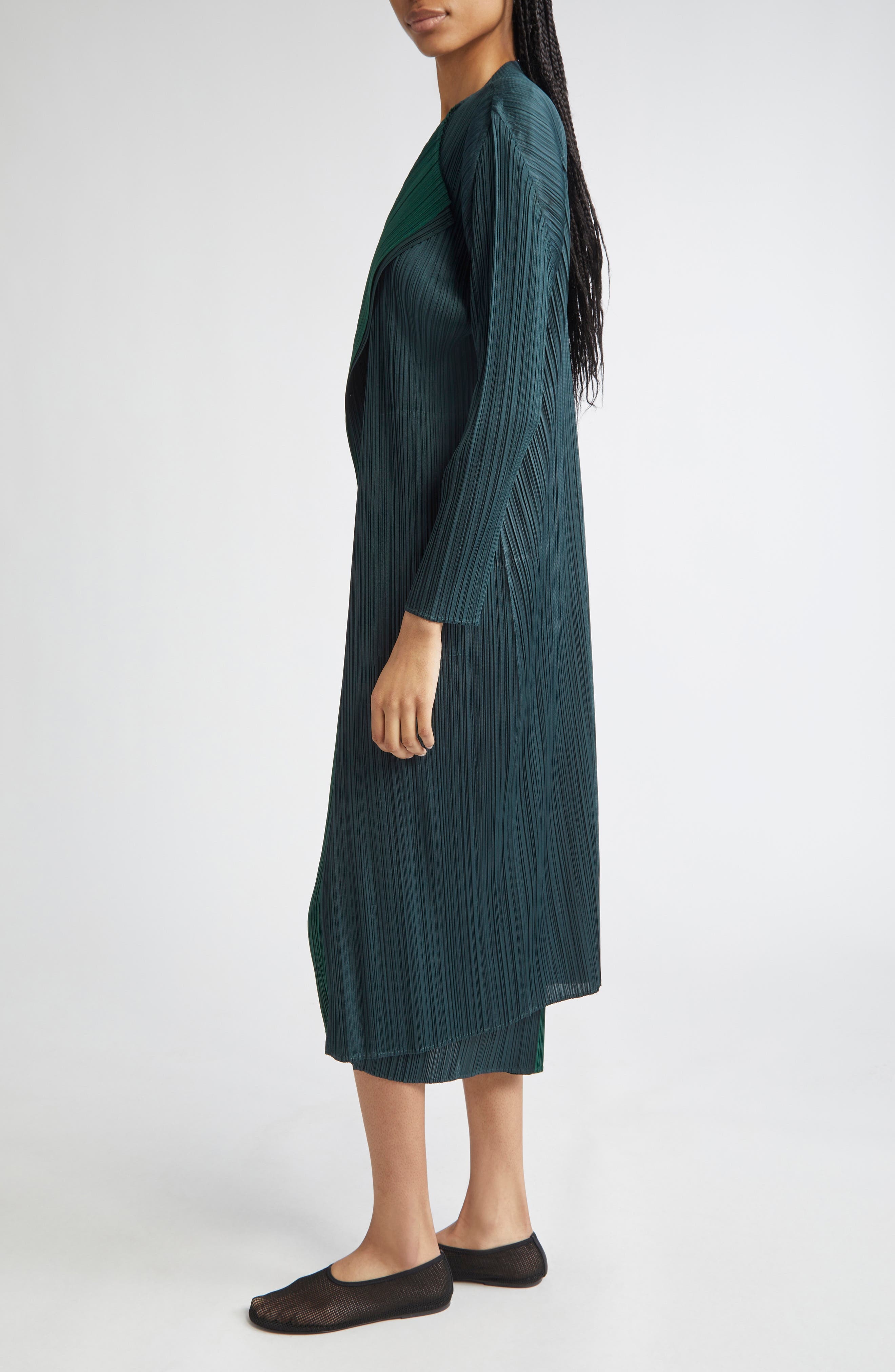 Pleats Please Issey Miyake Merry Bicolor Longline Cardigan in Green at Nordstrom - 4