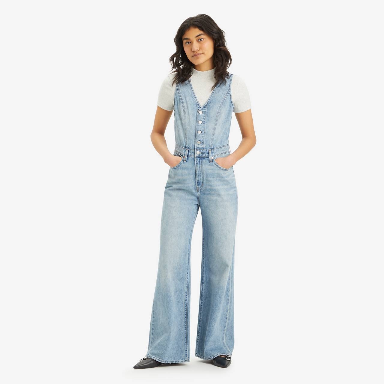 DENIM VEST WIDE LEG JUMPSUIT - 2