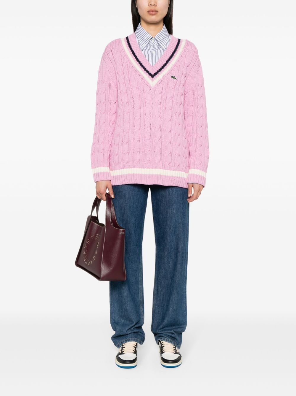 logo-embroidered cable-knit jumper - 2