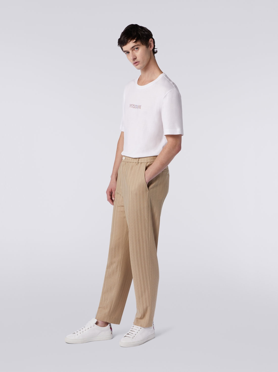 Viscose and cotton chevron trousers with ironed crease - 3