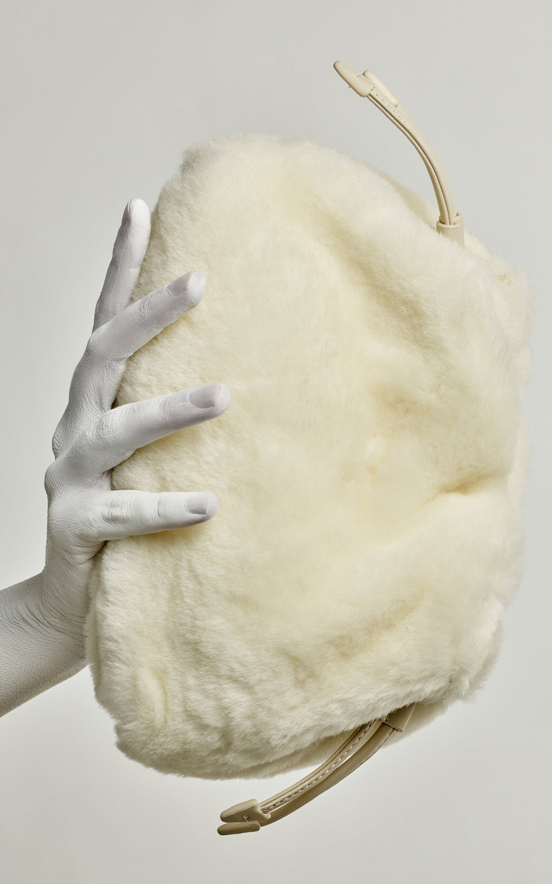 Studio Amelia Alexandra Petite Shearling Drawstring Bag off-white outlook