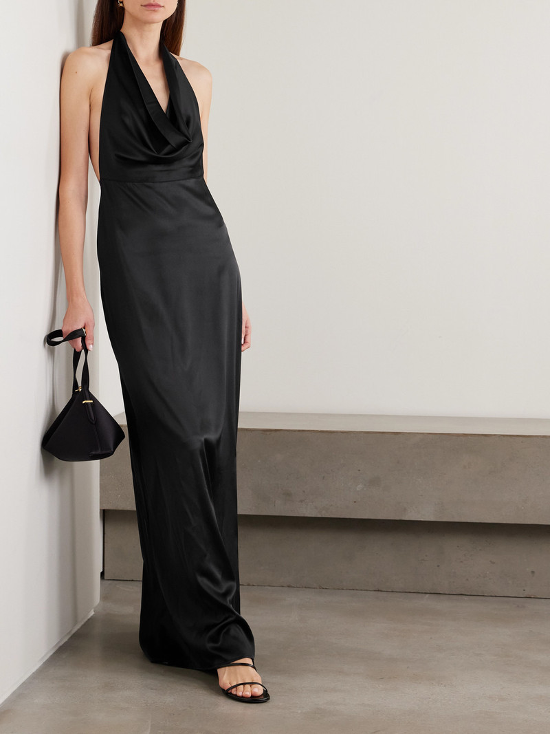 ÉTERNE Carla Draped Silk-blend Satin Halterneck Maxi Dress outlook