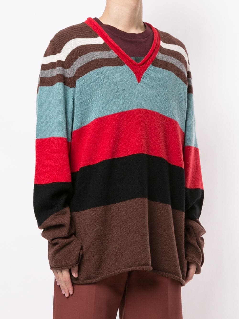 striped v-neck jumper  - 3