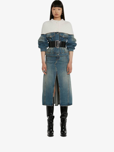 Alexander McQueen Women's Pleated Denim Midi Skirt in Washed Blue outlook