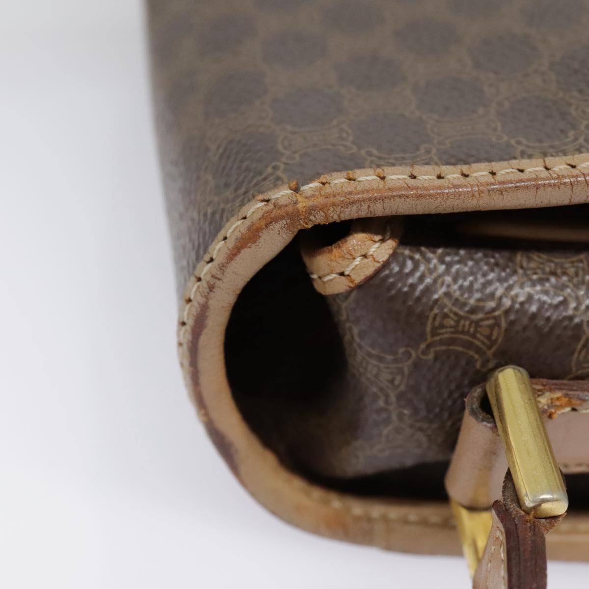 CELINE Macadam Canvas Circle Shoulder Bag Pvc Leather Brown Gold - 5
