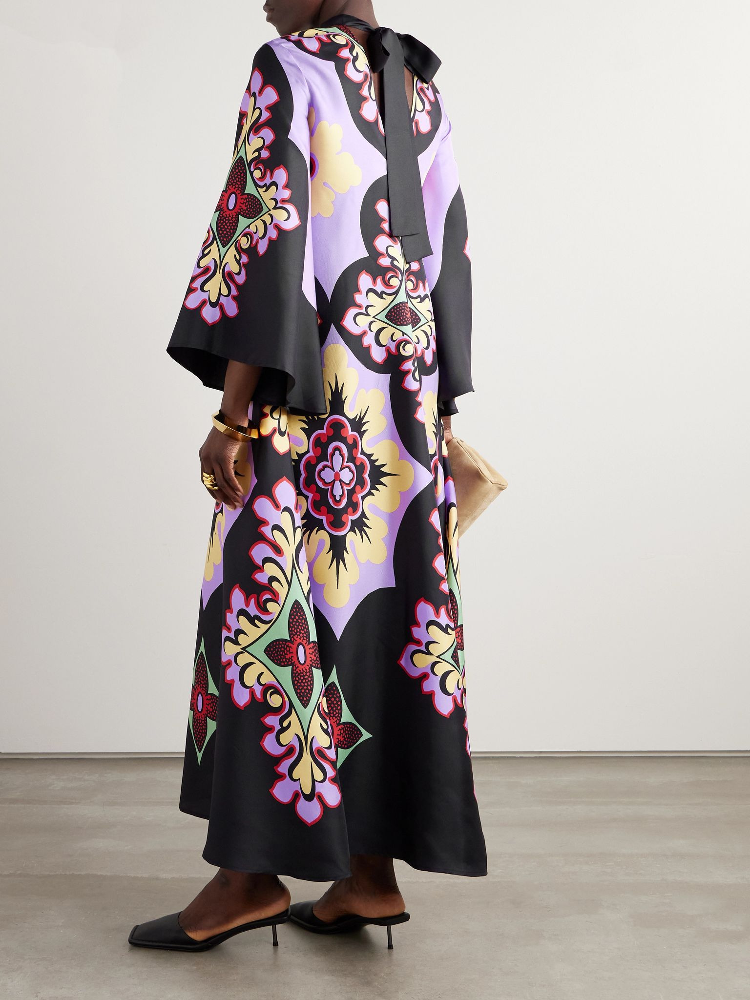 Icon Magnifico draped printed silk-twill maxi dress Purple - 3