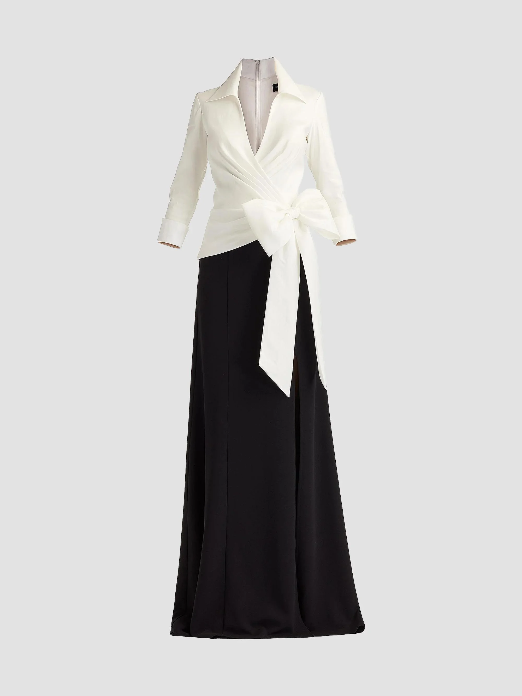 Women's Mixed-Media Bow Gown - White Black - 1