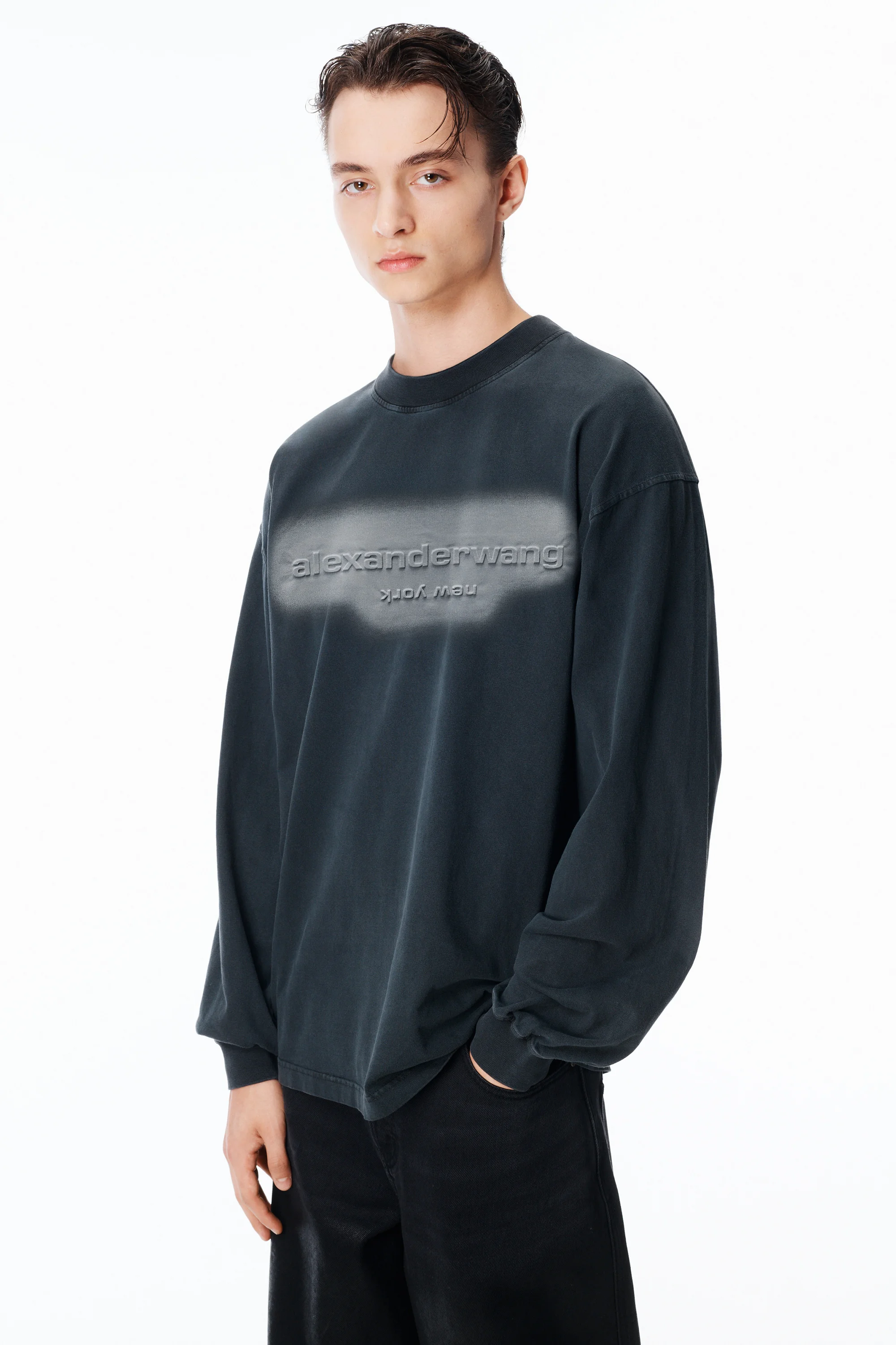 Alexander Wang Long Sleeve Logo Tee in Jersey Oversized 