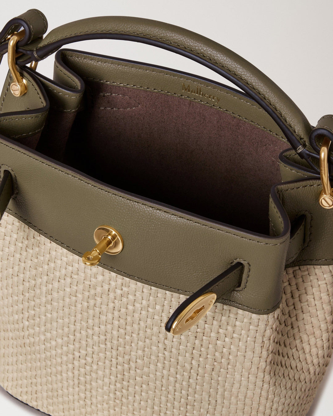 Mini Islington Bucket Linen Green & Natural Raffia & Leather - 5