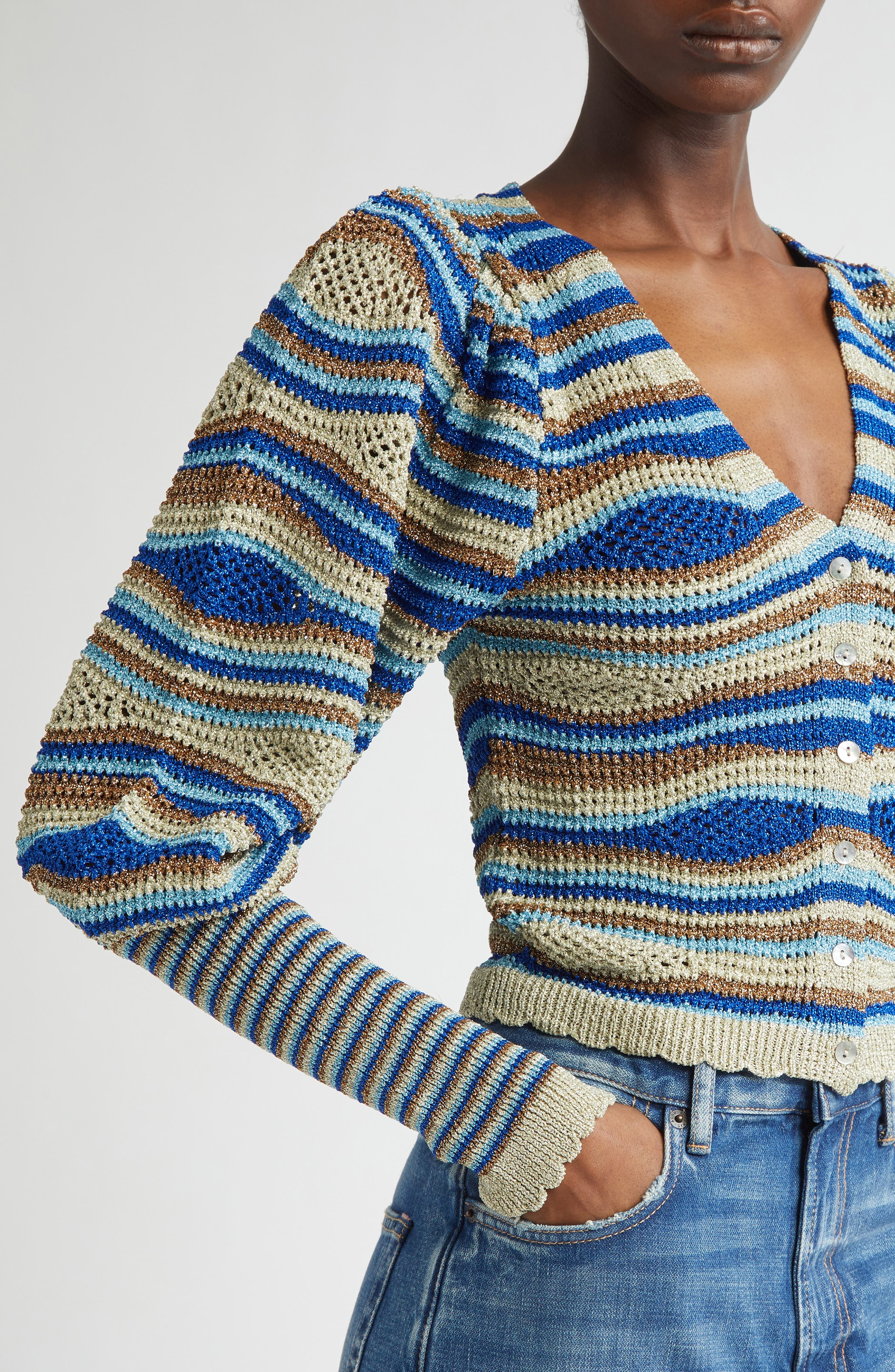 FARM Rio Mixed Waves Striped Cardigan in Multi at Nordstrom - 4