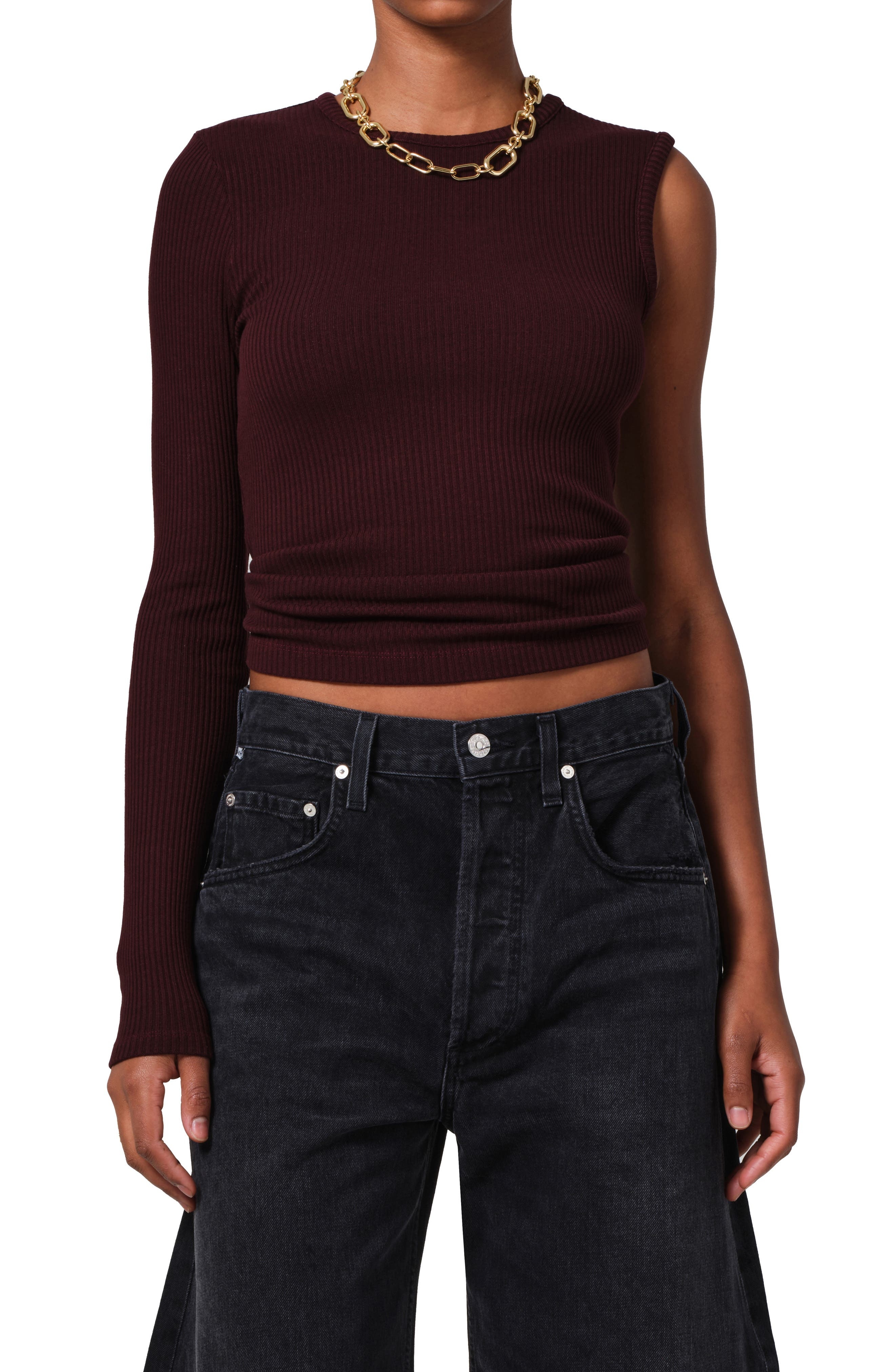Citizens of Humanity Fellina Rib One-Sleeve Sweater in Burgundy at Nordstrom - 1