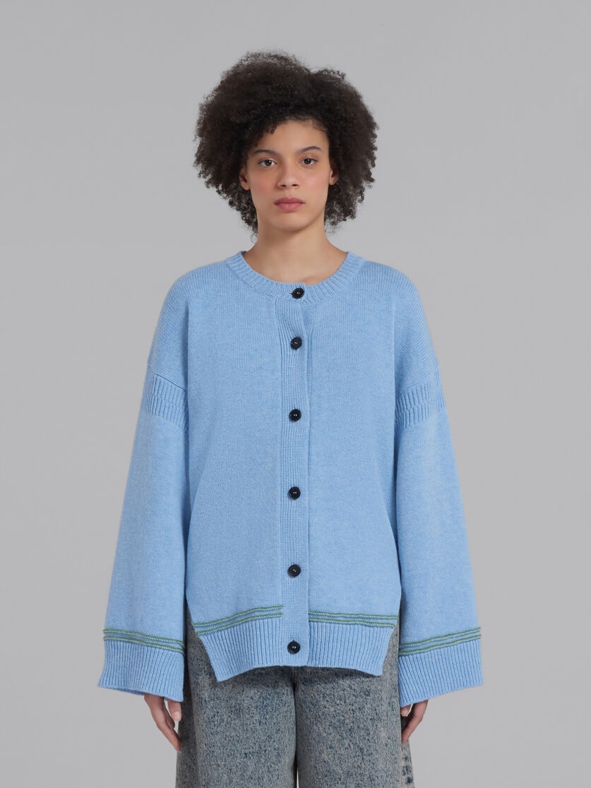 BLUE WOOL CARDIGAN WITH KIMONO SLEEVES - 2