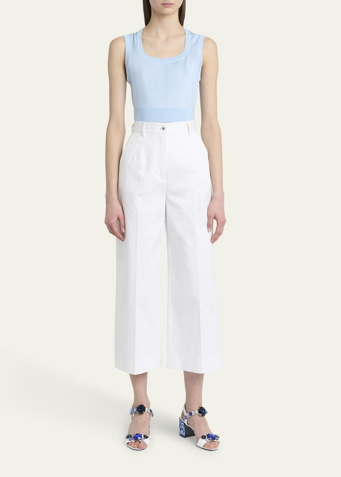 High-Rise Cotton Gabardine Wide-Leg Crop Pants - 2