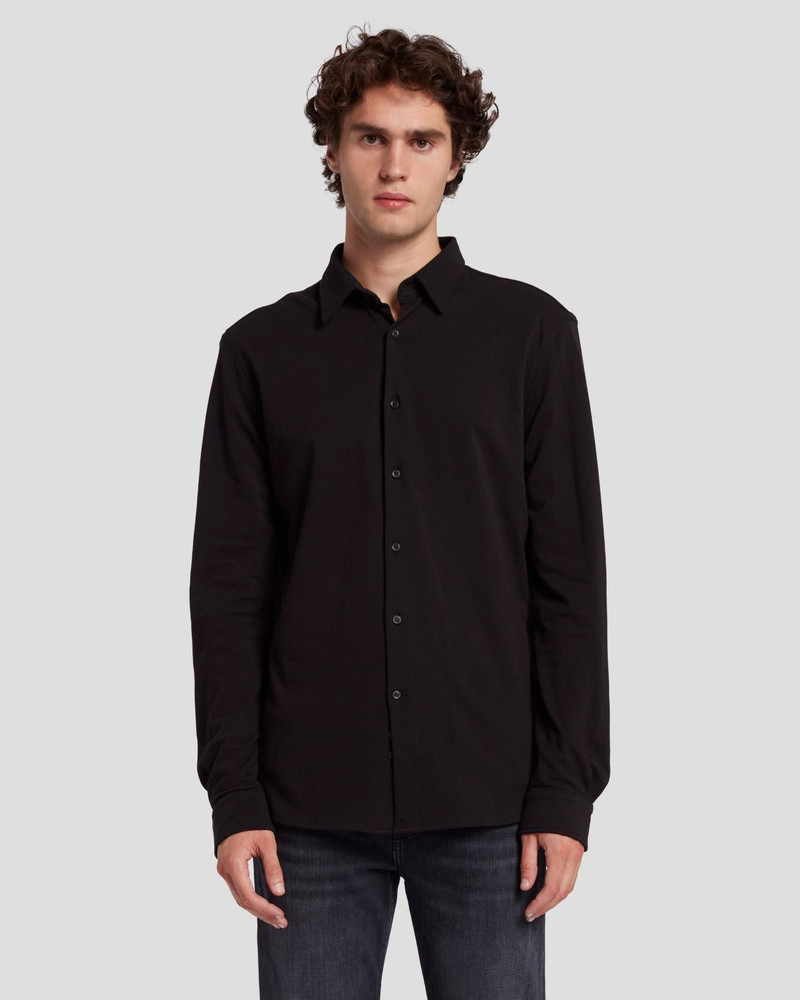 Pique Knit Button Down in Black 1