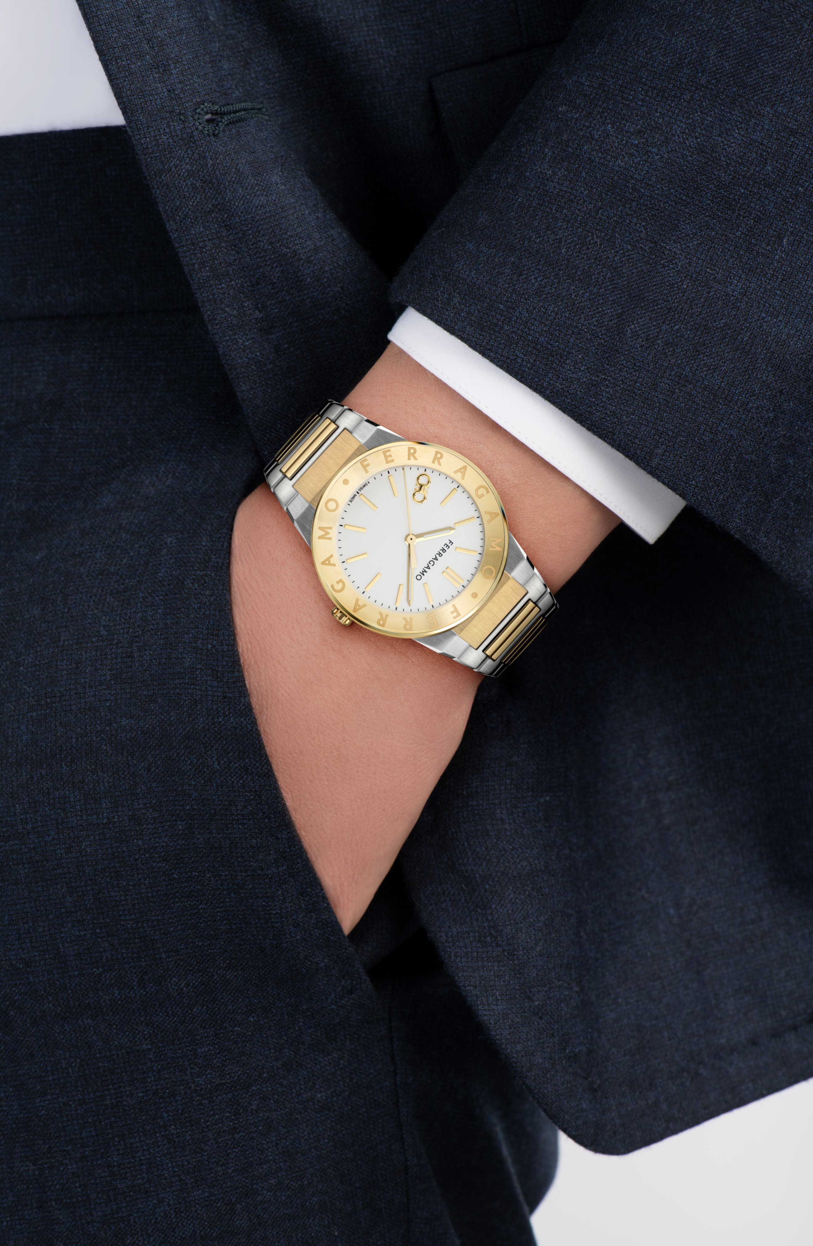 FERRAGAMO Logo Two-Tone Bracelet Watch, 41mm in Two Tone at Nordstrom - 2