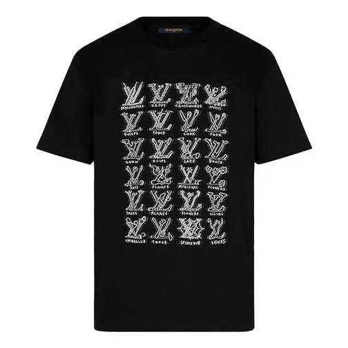 Men's LOUIS VUITTON Logo Printing Round Neck Short Sleeve Black 1A8GV6 - 1
