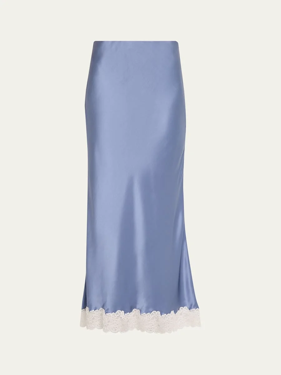 Janella Lace-Hem Silk Maxi Skirt - 1