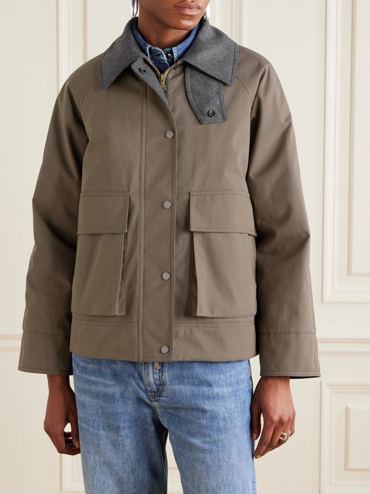 Bead-embellished Wool Felt-trimmed Padded Cotton-blend Jacket - 4