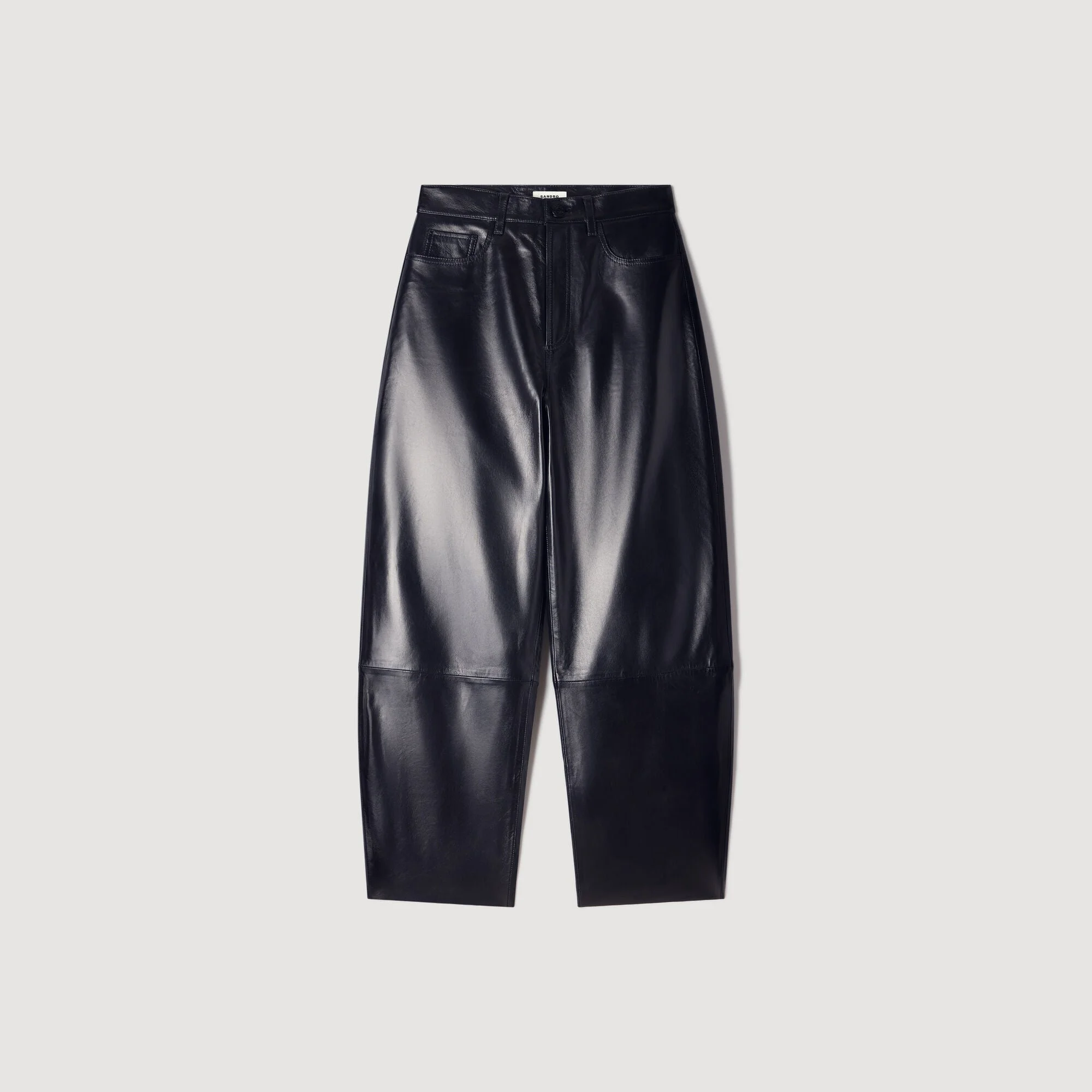 LEATHER BARREL-LEG TROUSERS - 1