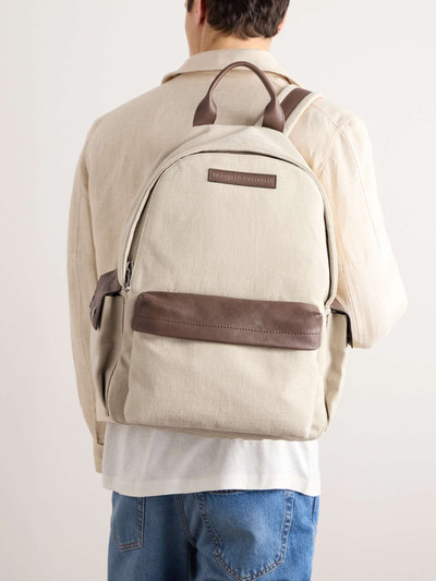 Brunello Cucinelli Logo-Appliquéd Leather and Suede-Trimmed Canvas Backpack outlook